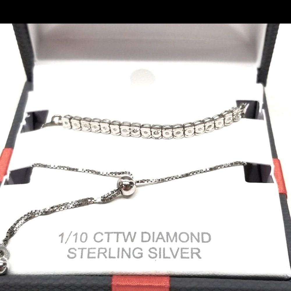 NWT Sterling Silver Diamond Adjustable Bracelet